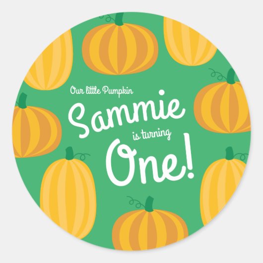 Herfst Pumpkin Patch 1e verjaardag Ronde Sticker (Voorkant)