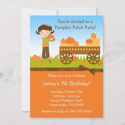 Herfst Pumpkin Patch Birthday Party Invitation Kaart (Voorkant)