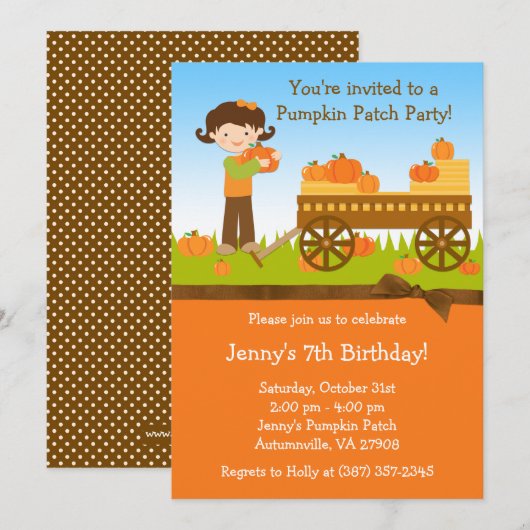 Herfst Pumpkin Patch Birthday Party Invitation Kaart (Voorkant / Achterkant)