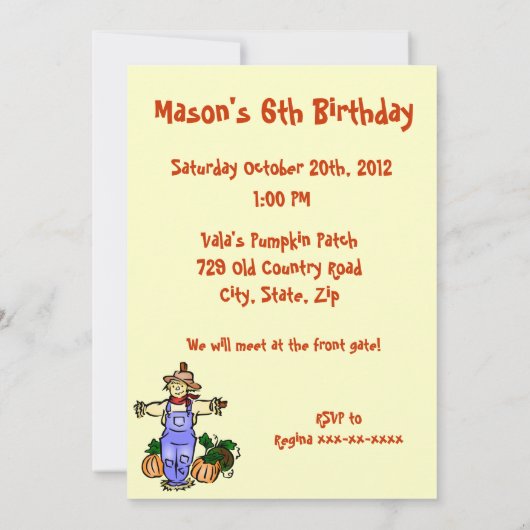 Herfst Pumpkin Patch Birthday Party Kaart (Achterkant)