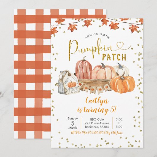 Herfst Pumpkin Patch Birthday Uitnodiging (Voorkant / Achterkant)
