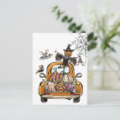 Herfst Pumpkin Patch Truck met vleermuizen Feestdagenkaart (Staand voorkant)