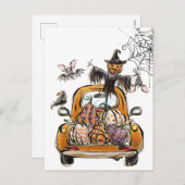 Herfst Pumpkin Patch Truck met vleermuizen Feestdagenkaart (Voorkant / Achterkant)