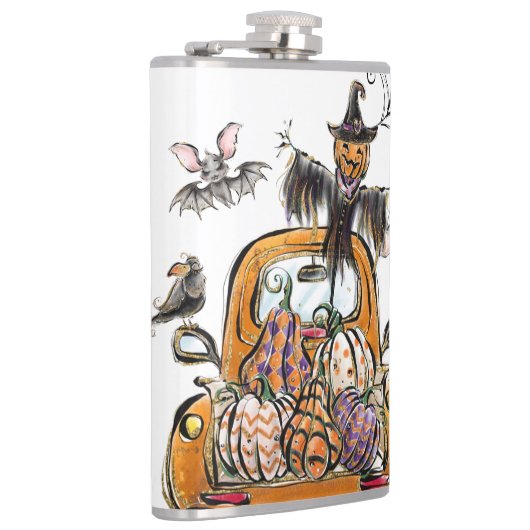 Herfst Pumpkin Patch Truck met vleermuizen Heupfles (Rechts)