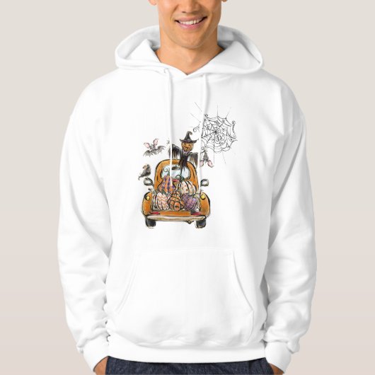 Herfst Pumpkin Patch Truck met vleermuizen Hoodie (Voorkant)