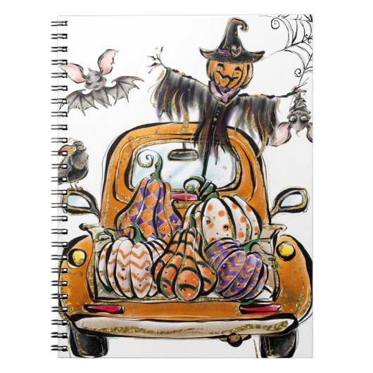 Herfst Pumpkin Patch Truck met vleermuizen Notitieboek (Voorkant)