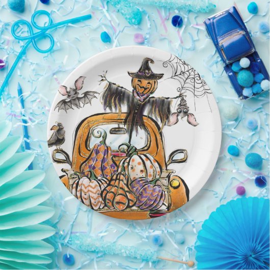 Herfst Pumpkin Patch Truck met vleermuizen Papieren Bordje (Feest)