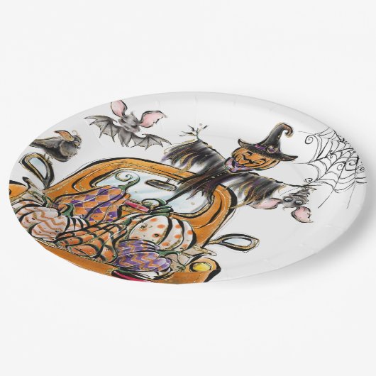 Herfst Pumpkin Patch Truck met vleermuizen Papieren Bordje (Gekanteld)