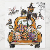 Herfst Pumpkin Patch Truck met vleermuizen Wijn Etiket (Enkel label)