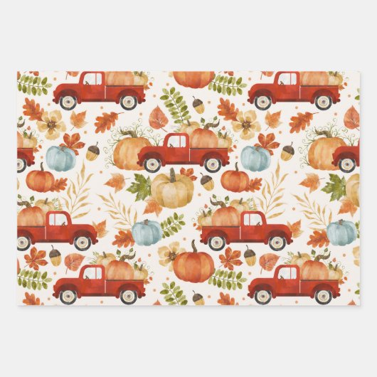 Herfst Pumpkin Patch Truck Pset Inpakpapier Vel (Voorkant)
