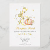 Herfst Pumpkin Patch Verjaardag Herfst 5e Verjaard Folie Uitnodiging (Voorkant)