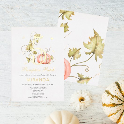 Herfst Pumpkin Patch Verjaardag Herfst 5e Verjaard Folie Uitnodiging