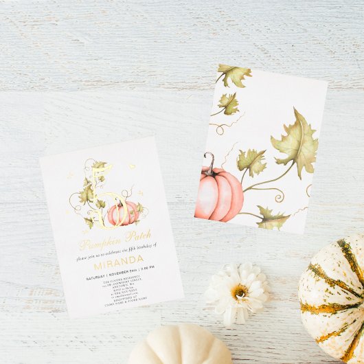 Herfst Pumpkin Patch Verjaardag Herfst 5e Verjaard Folie Uitnodiging