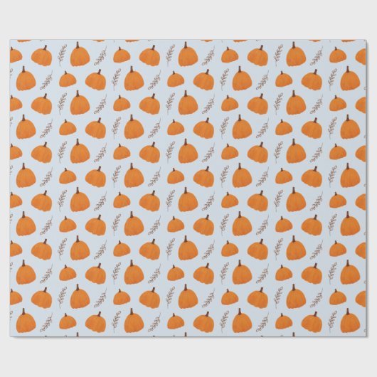 Herfst Pumpkin Pattern Blue Cadeaupapier (Vlak)