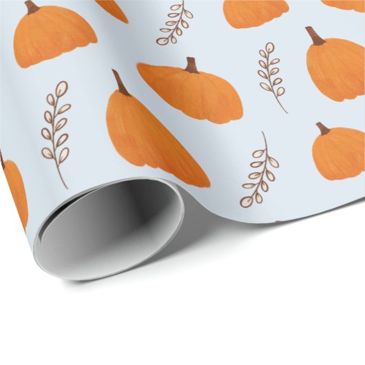 Herfst Pumpkin Pattern Blue Cadeaupapier (Rol Hoek)