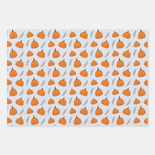 Herfst Pumpkin Pattern Blue Inpakpapier Vel (Voorkant 2)