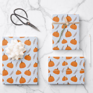 Herfst Pumpkin Pattern Blue Inpakpapier Vel