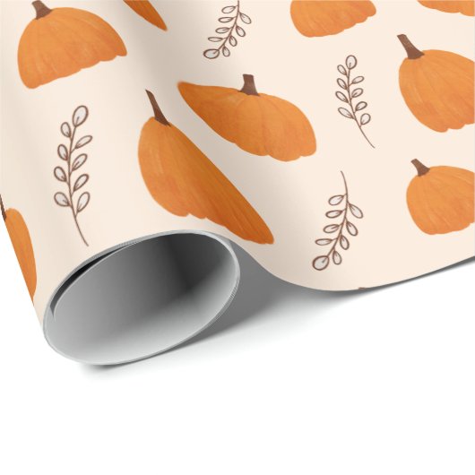 Herfst Pumpkin Pattern Oranje Cadeaupapier (Rol Hoek)