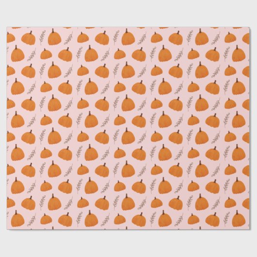 Herfst Pumpkin Pattern Roze Cadeaupapier (Vlak)