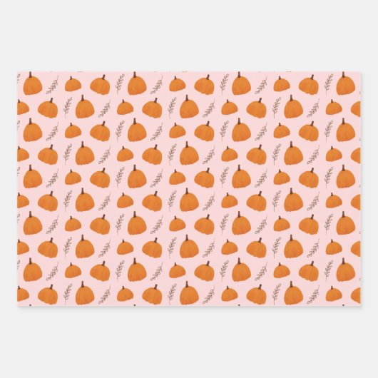 Herfst Pumpkin Pattern Roze Inpakpapier Vel (Voorkant)