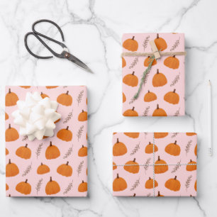 Herfst Pumpkin Pattern Roze Inpakpapier Vel