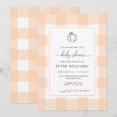 Herfst Pumpkin Peach Gingham Baby shower Uitnodigi Kaart (Voorkant / Achterkant)