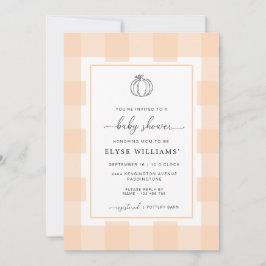 Herfst Pumpkin Peach Gingham Baby shower Uitnodigi Kaart