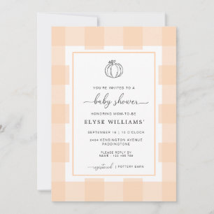 Herfst Pumpkin Peach Gingham Baby shower Uitnodigi Kaart