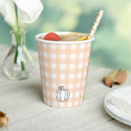 Herfst Pumpkin Peach Gingham Bunny Paper cup Papieren Bekers
