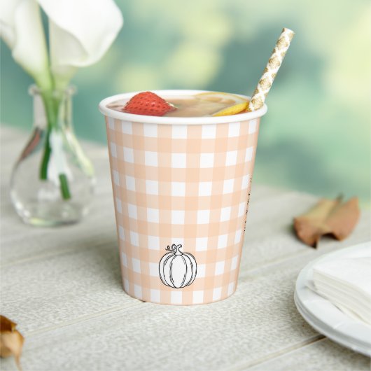 Herfst Pumpkin Peach Gingham Bunny Paper cup Papieren Bekers (Insitu)