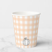 Herfst Pumpkin Peach Gingham Bunny Paper cup Papieren Bekers (Achterkant)