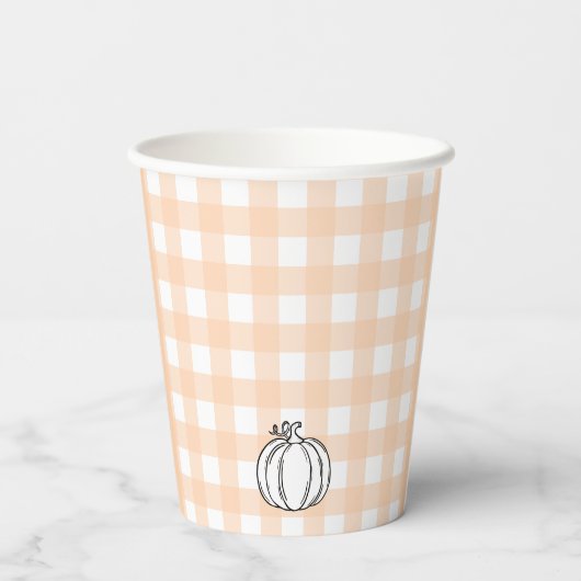 Herfst Pumpkin Peach Gingham Bunny Paper cup Papieren Bekers (Achterkant)