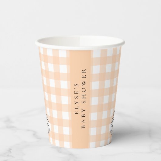 Herfst Pumpkin Peach Gingham Bunny Paper cup Papieren Bekers (Links)