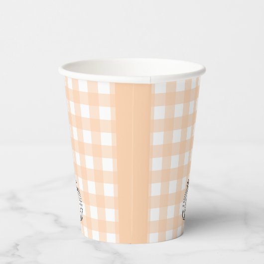 Herfst Pumpkin Peach Gingham Bunny Paper cup Papieren Bekers (Rechts)