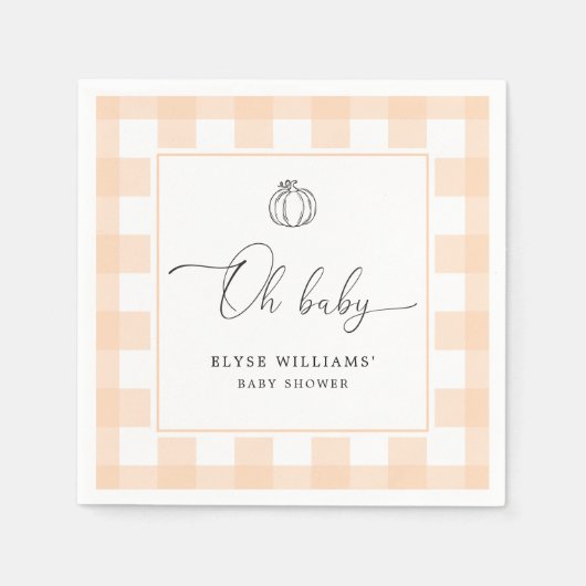 Herfst Pumpkin Peach Gingham Oh Baby Napkin Servet (Voorkant)