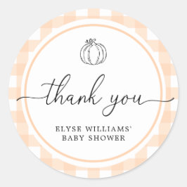Herfst Pumpkin Peach Gingham Shower Favor Sticker