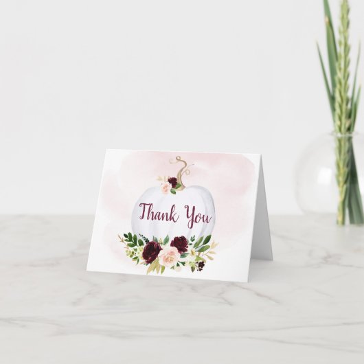 Herfst Pumpkin Pink Burgundy Gold Baby shower Bedankkaart (Voorkant)