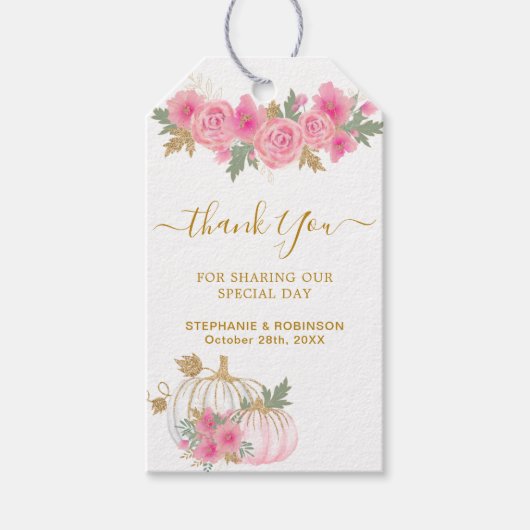 Herfst Pumpkin Pink Floral bedankt Cadeaulabel (Voorkant)