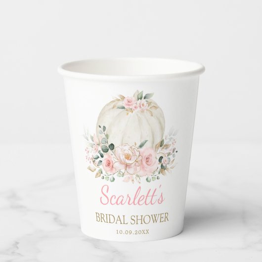 Herfst Pumpkin Pink Floral Greenery Vrijgezellenfe Papieren Bekers (Achterkant)