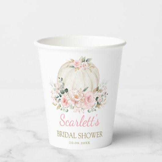 Herfst Pumpkin Pink Floral Greenery Vrijgezellenfe Papieren Bekers (Voorkant)