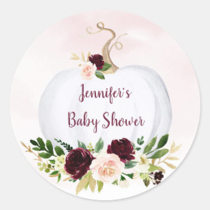 Herfst Pumpkin Pink Gold Burgundy Baby shower Ronde Sticker