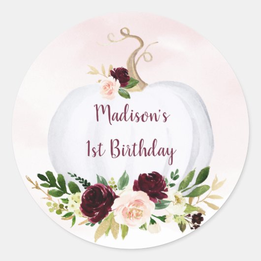 Herfst Pumpkin Pink Gold Burgundy Birthday Ronde Sticker (Voorkant)
