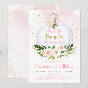 Herfst Pumpkin Pink Gold Girl Eerste verjaardag Kaart