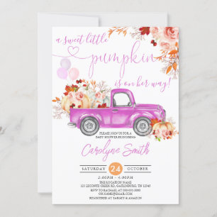 Herfst Pumpkin Pink Truck Baby shower Girl Kaart
