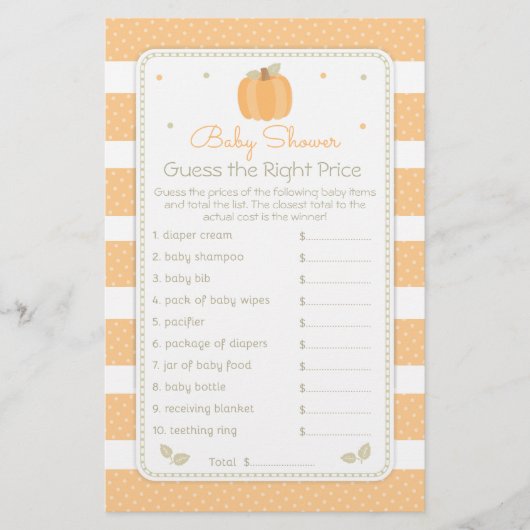 Herfst Pumpkin raadt het prijsspel Baby shower Flyer (Voorkant)