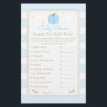 Herfst Pumpkin raadt prijs-babypadspel Flyer<br><div class="desc">Preppy boy pumpkin-baby shower in blauw en taupe op een gestreepte achtergrond met kleine zwitserse stippen. De extra kleurenregelingen evenals de coördinerende punten zijn beschikbaar in dit ontwerp. Neem contact met ons op als u dit ontwerp nodig hebt dat op een specifiek product wordt toegepast! Hartelijk dank voor het bekijken...</div>