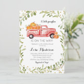 Herfst Pumpkin Red Truck Baby shower Kaart (Staand voorkant)