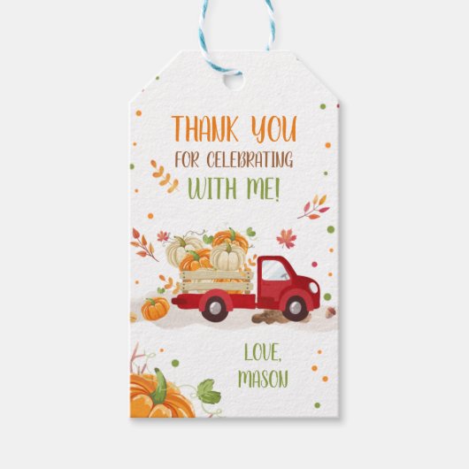 Herfst Pumpkin Red Truck Confetti Hartelijk dank Cadeaulabel (Voorkant)
