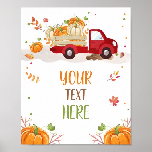 Herfst Pumpkin Red Truck Confetti Leaves Table Sig Poster (Voorkant)