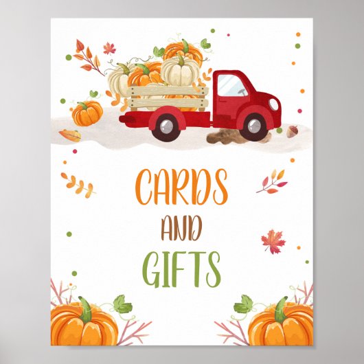 Herfst Pumpkin Red Truck Kaarten en Gifts Table Si Poster (Voorkant)